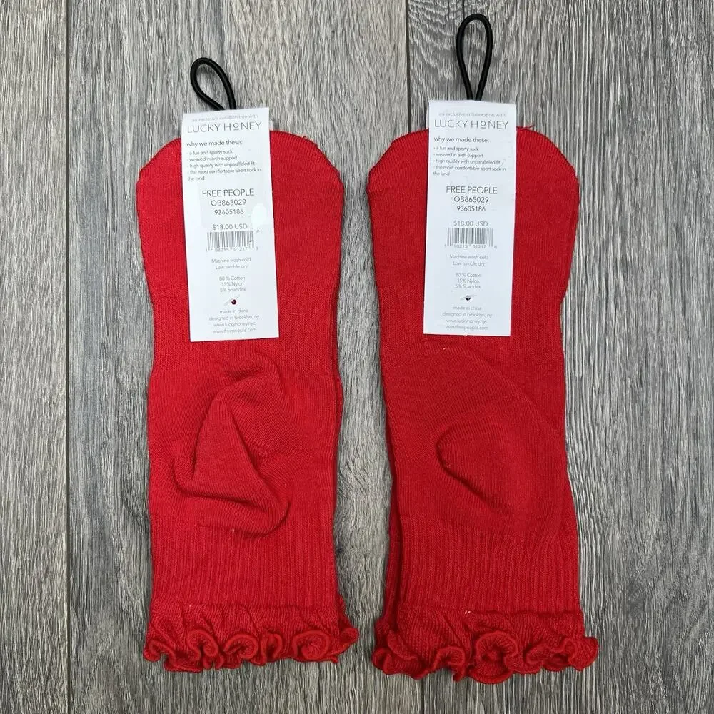2 Pack Free People Movement Red Ruffle Sport Socks Winterberry $18